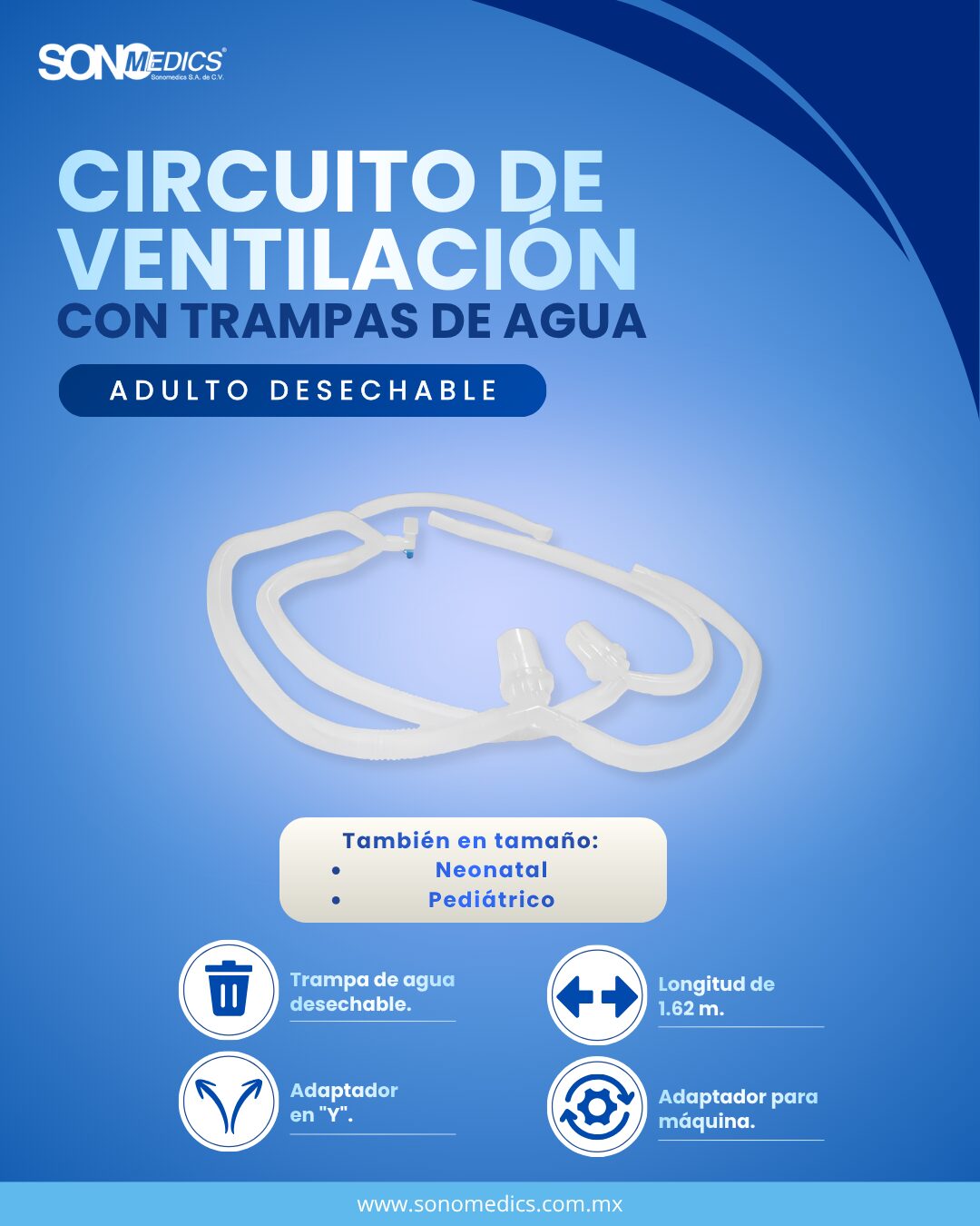 Circuito de Ventilación Desechable Adulto con Trampas de Agua