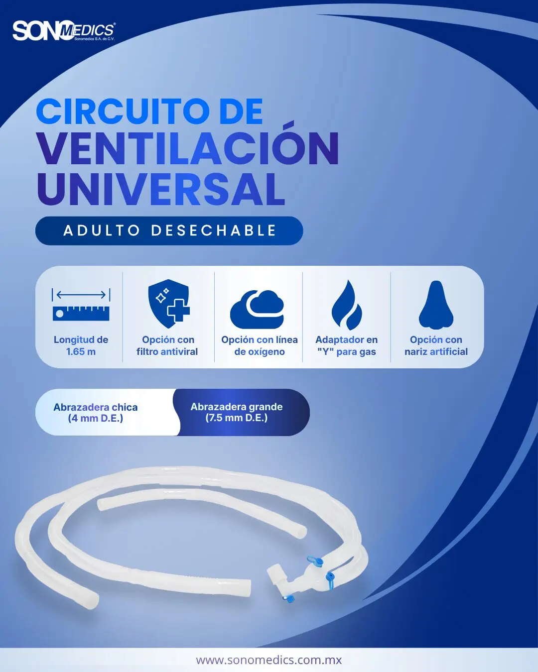 Circuito de ventilación universal adulto desechable